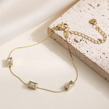 304 Stainless Steel Micro Pave Cubic Zirconia Link Chian Bracelets for Women BJEW-K291-04G-1