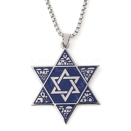 201 Stinless Steel Enamel Box Chain Star of David Pendant Necklaces NJEW-P316-05P-1