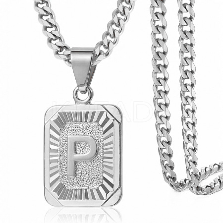 Rectangle with Letter Pattern 304 Stainless Steel Pendant Necklaces FS-WGFC766-37-1
