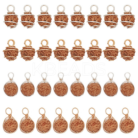 HOBBIESAY 40Pcs 4 Styles Natural Rudraksha Copper Wire Wrapped Pendants FIND-HY0003-33-1