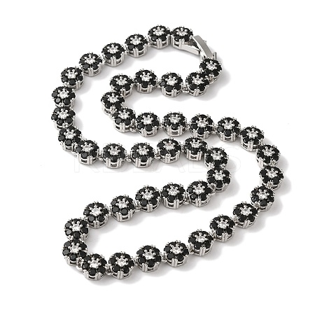 Rack Plating Brass Pave Cubic Zirconia Flower Link Necklaces for Women NJEW-B108-01P-04-1