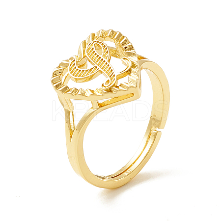 Real 18K Gold Plated Brass Alphabet Adjustable Rings RJEW-M139-18L-1