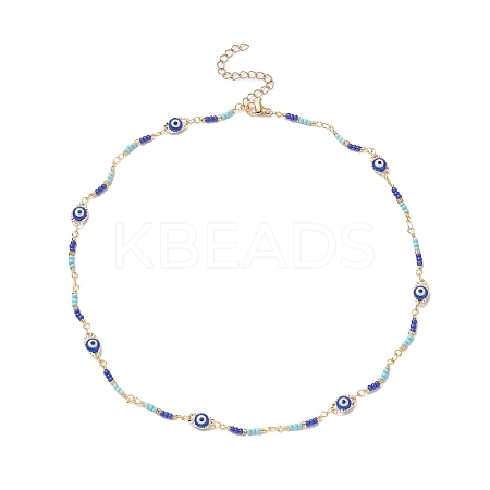 Brass Evil Eye & Glass Beaded Chain Necklace NJEW-JN04312-1