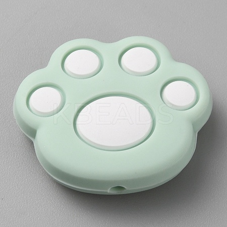 Cat Paw Print Food Grade Eco-Friendly Silicone Focal Beads SIL-WH0012-040G-1