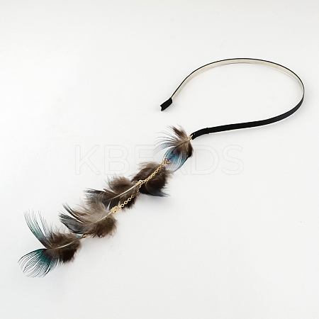 Dyed Feather Iron Hair Bands OHAR-R195-04-1