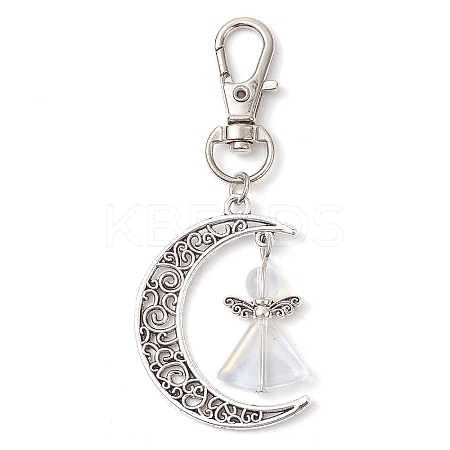 5Pcs Angel Glass & Hollow Moon Alloy Pendant Decorations HJEW-JM02781-S-1