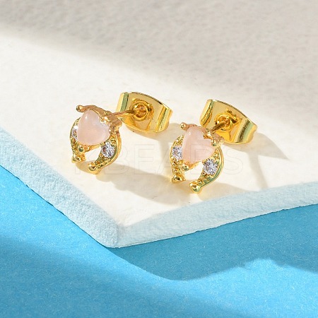 Brass Micro Pave Cubic Zirconia Stud Earrings For Women EJEW-B111-01G-03-1