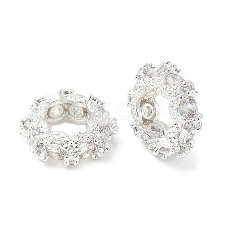 Brass Cubic Zirconia Rondelle European Beads KK-A254-07S-1