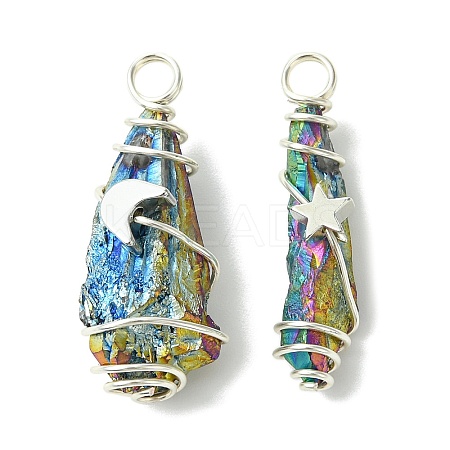 2Pcs Electroplated Natural Quartz Crystal Dyed Copper Wire Wrapped Pendants PALLOY-JF03171-02-1