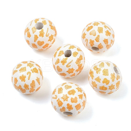 Christmas Printed Schima Wood European Beads WOOD-I015-01C-1