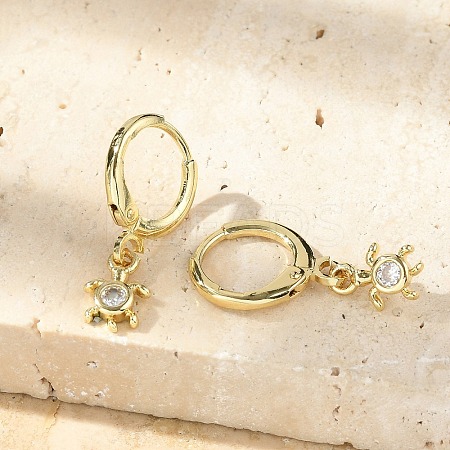 Tortoise Brass Micro Pave Clear Cubic Zirconia Hoop Earrings EJEW-D311-008G-1