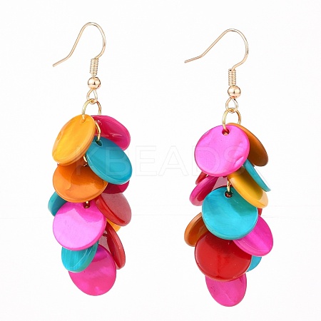 Natural Spray Paint Freshwater Shell Dangle Earrings X1-EJEW-JE04373-1