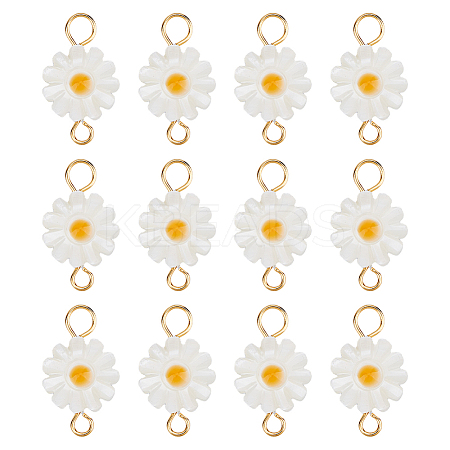 12Pcs Natural Freshwater Shell Flower Connector Charms PALLOY-HS00006-1