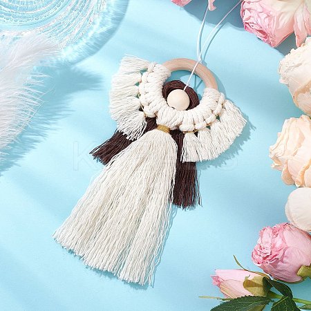 Handmade Cotton Macrame Angel Pendant Decorations HJEW-JM02844-1