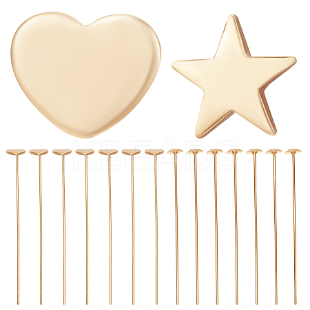 Beebeecraft 40Pcs 2 Styles Brass Heart & Star Head Pins KK-BBC0009-53-1