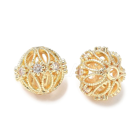 Brass Micro Pave Cubic Zirconia Beads KK-A254-19G-1