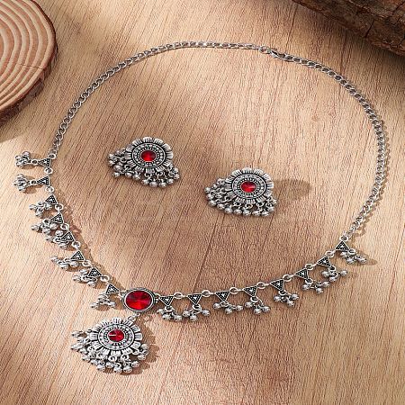 Flower Alloy Rhinestone Pendant Necklace & Stud Earring FS-WG1C18E-04-1