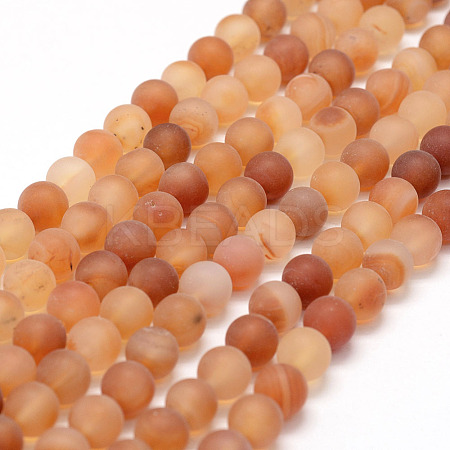 Frosted Natural Red Agate Beads Strands X-G-F372-6mm-1