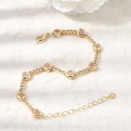 Heart Brass Micro Pave Cubic Zirconia Link Chain Bracelets for Women BJEW-A164-01G-04-1