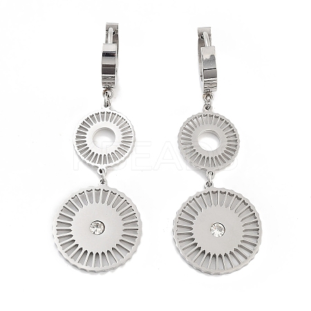 Flat Round 304 Stainless Steel Dangle Earrings EJEW-L283-059P-1