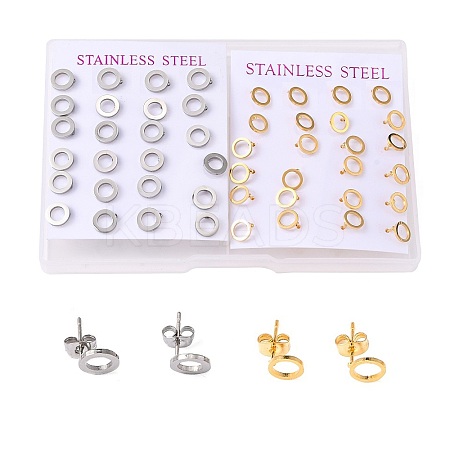 24 Pairs 2 Style 304 Stainless Steel Ring Stud Earrings EJEW-UN0001-90-1