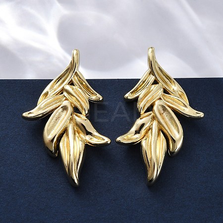 Leaf Brass Stud Earrings EJEW-R025-20G-1
