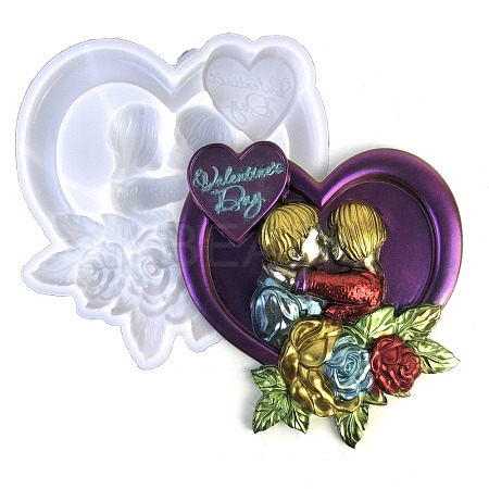 Valentine's Day Heart Couple Rose DIY Wall Decoration Statue Silicone Molds SIL-F007-09-1