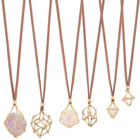 6Pcs 3 Styles Crystal Holder Cage Necklace MAK-SC0001-41G-1