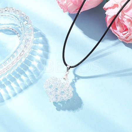 Electroplated Glass Beaded Heart Pendant Black Waxed Cotton Cord Necklaces for Women NJEW-MZ00120-01-1
