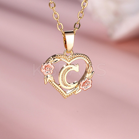 Brass Rose Flower Heart with Letter Pendant Necklaces FS-WGF6950-03-1