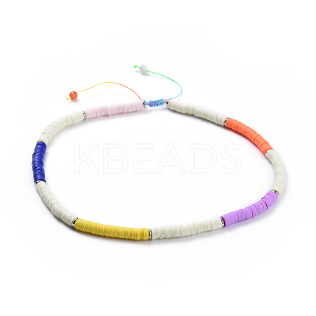 Handmade Polymer Clay Heishi Beads Braided Necklaces NJEW-JN02423-01-1