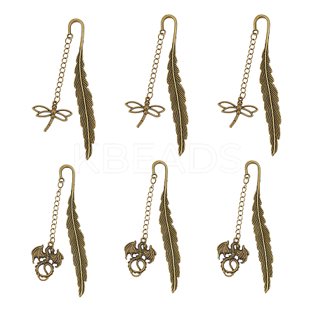 SUPERFINDINGS 6Pcs Tibetan Style Alloy Pendant Bookmarks AJEW-FH0002-98A-1
