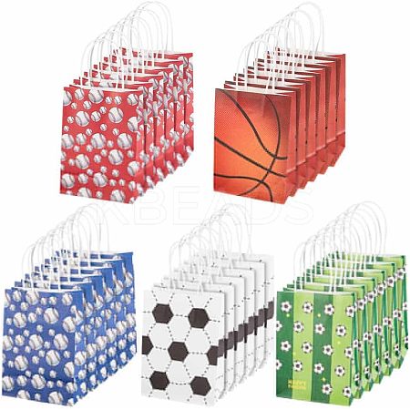 25Pcs 5 Colors Rectangle with Sport Good Pattern Paper Bags CARB-OC0001-01-1
