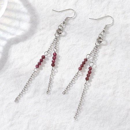 Round 304 Stainless Steel Natural Garnet Dangle Earrings EJEW-JE06783-03-1