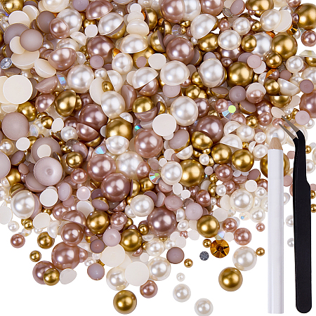 1 Box Half Round Resin & ABS Imitation Pearl Cabochons DIY-CP0012-96B-1