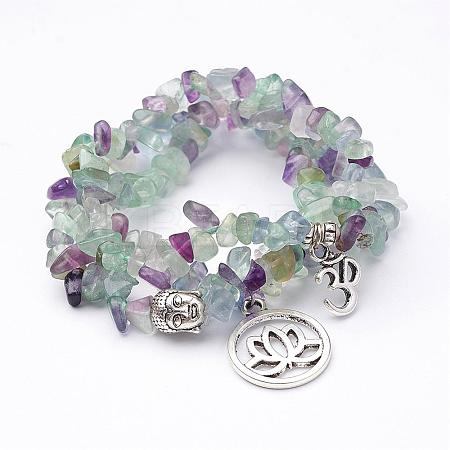 Natural Fluorite Stretch Bracelet Sets BJEW-JB02621-1