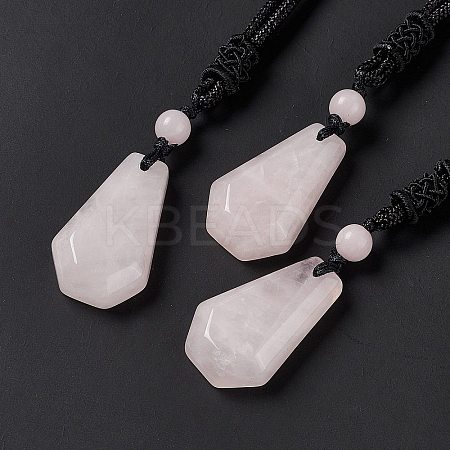 Natural Rose Quartz Hexagon Pendant Necklace with Nylon Cord NJEW-G094-A02-1