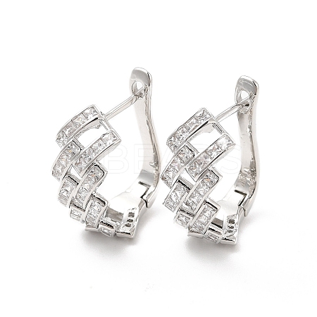 Clear Cubic Zirconia Rhombus Hoop Earrings EJEW-P213-07P-1