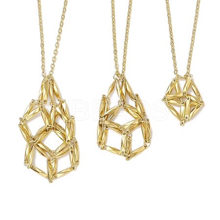 3 Pcs Crystal Stone Cage Pendant Necklaces NJEW-JN04751-02-1