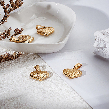 4Pcs 2 Styles 304 Stainless Steel Textured Pendants STAS-LP0004-44-1
