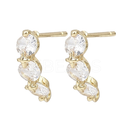 Flat Round Brass Micro Pave Clear Cubic Zirconia Stud Earring Findings KK-F921-10G-1