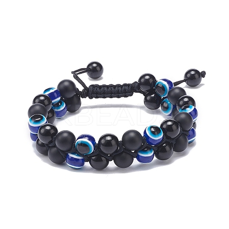 Natural Black Agate(Dyed) & Eyeless Obsidian & Resin Evil Eye Braided Bead Bracelet BJEW-JB08840-03-1