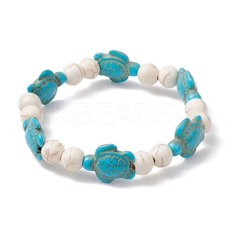 Round & Turtle Dyed Synthetic Turquoise & Magnesite Beaded Stretch Bracelets for Women BJEW-JB10936-01-1