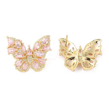 Rack Plating Brass with Cubic Zirconia Stud Earrings for Women EJEW-G394-06G-04-1