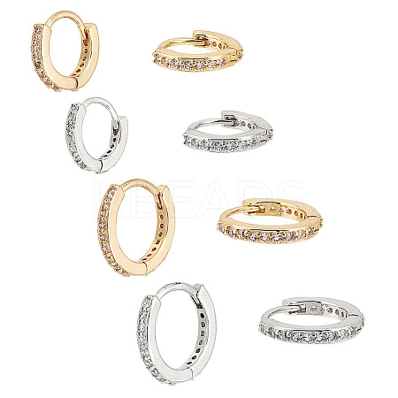 8Pcs 4 Style 316 Surgical Stainless Steel Hoop Earrings with Clear Glass for Women EJEW-GA0005-05-1