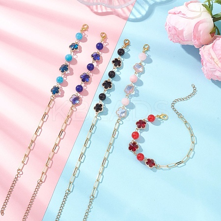 Glass & Natural Mixed Gemstone Beads Link Chain Bracelets BJEW-JB13231-1