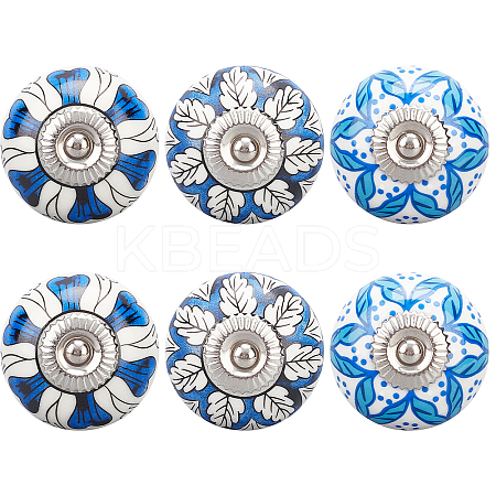 6Pcs 3 Styles Printing Porcelain Drawer Knobs FIND-GA0001-29B-1