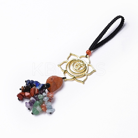 Natural Raw Carnelian & Mixed Stone Chips Tassel Pendant Decorations HJEW-P014-01G-02-1