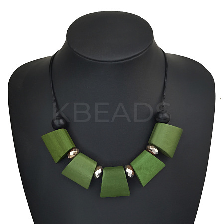 Bohemian Trapezoid Wood & CCB Plastic & Alloy Beaded Bib Necklaces for Women FS-WG0359B-04-1