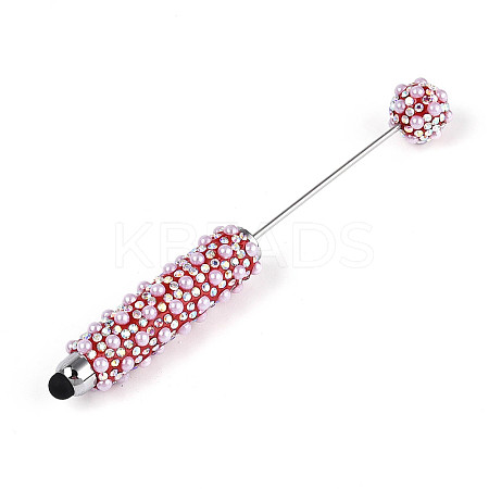 ABS Imitation Pearl & Polymer Clay Pave Rhinestone Touch Screen Stylus AJEW-T013-06F-1